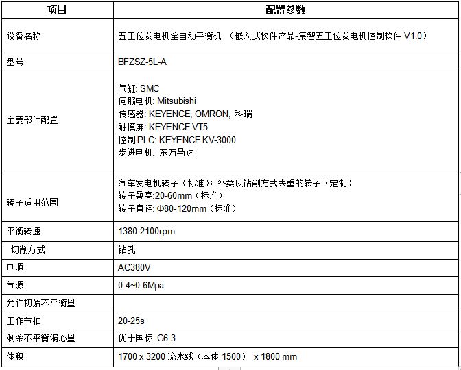 五工位發(fā)電機平衡機設備參數(shù)