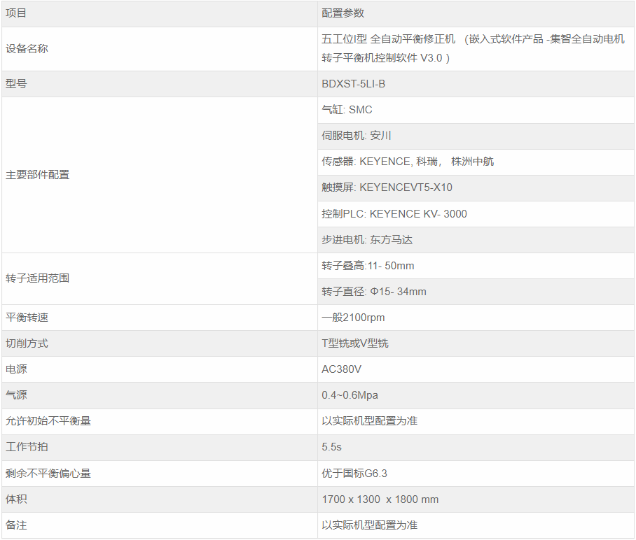 平衡機設備參數(shù)