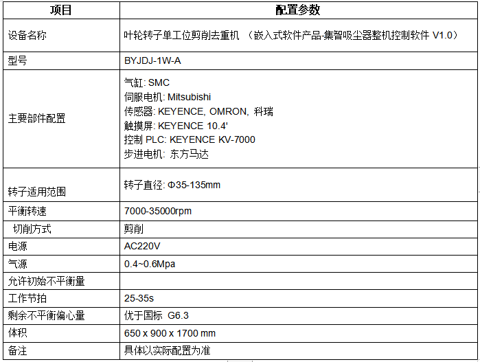 吸塵器整理平衡機(jī)設(shè)備參數(shù)